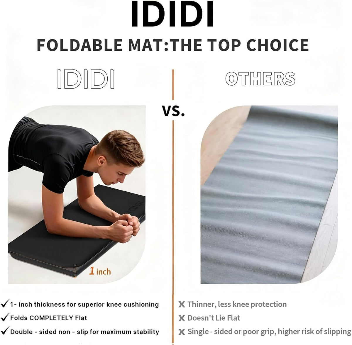 Foldable Exercise Pad Extra Thick 1.2" x 14" x 24" | POE Non-Toxic Multi-Functional Knee & Elbow Cushion for Push Up, Yoga, Pilates, Home & Gym Use for Adults & Kids