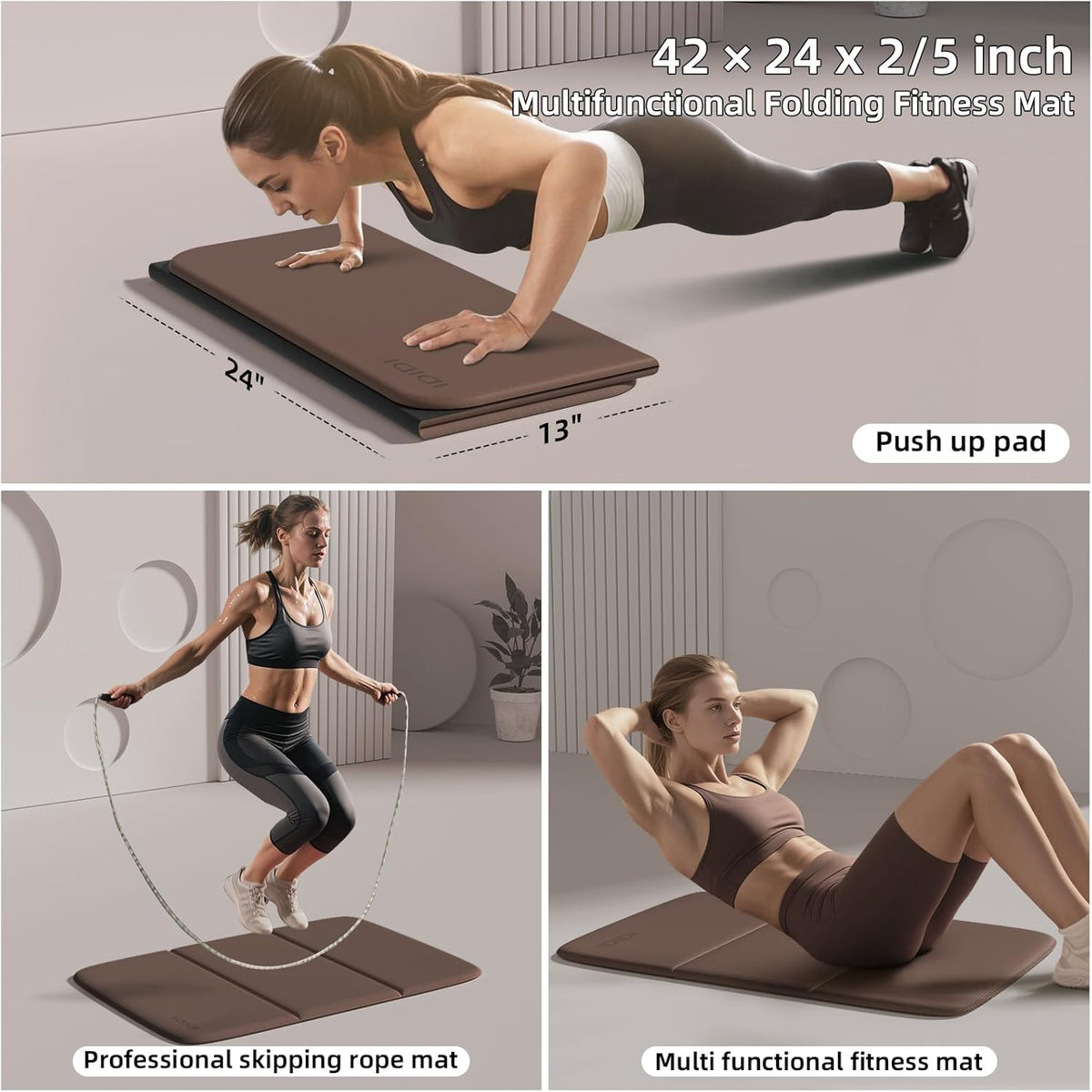 Foldable Exercise Pad Extra Thick 1.2" x 14" x 24" | POE Non-Toxic Multi-Functional Knee & Elbow Cushion for Push Up, Yoga, Pilates, Home & Gym Use for Adults & Kids