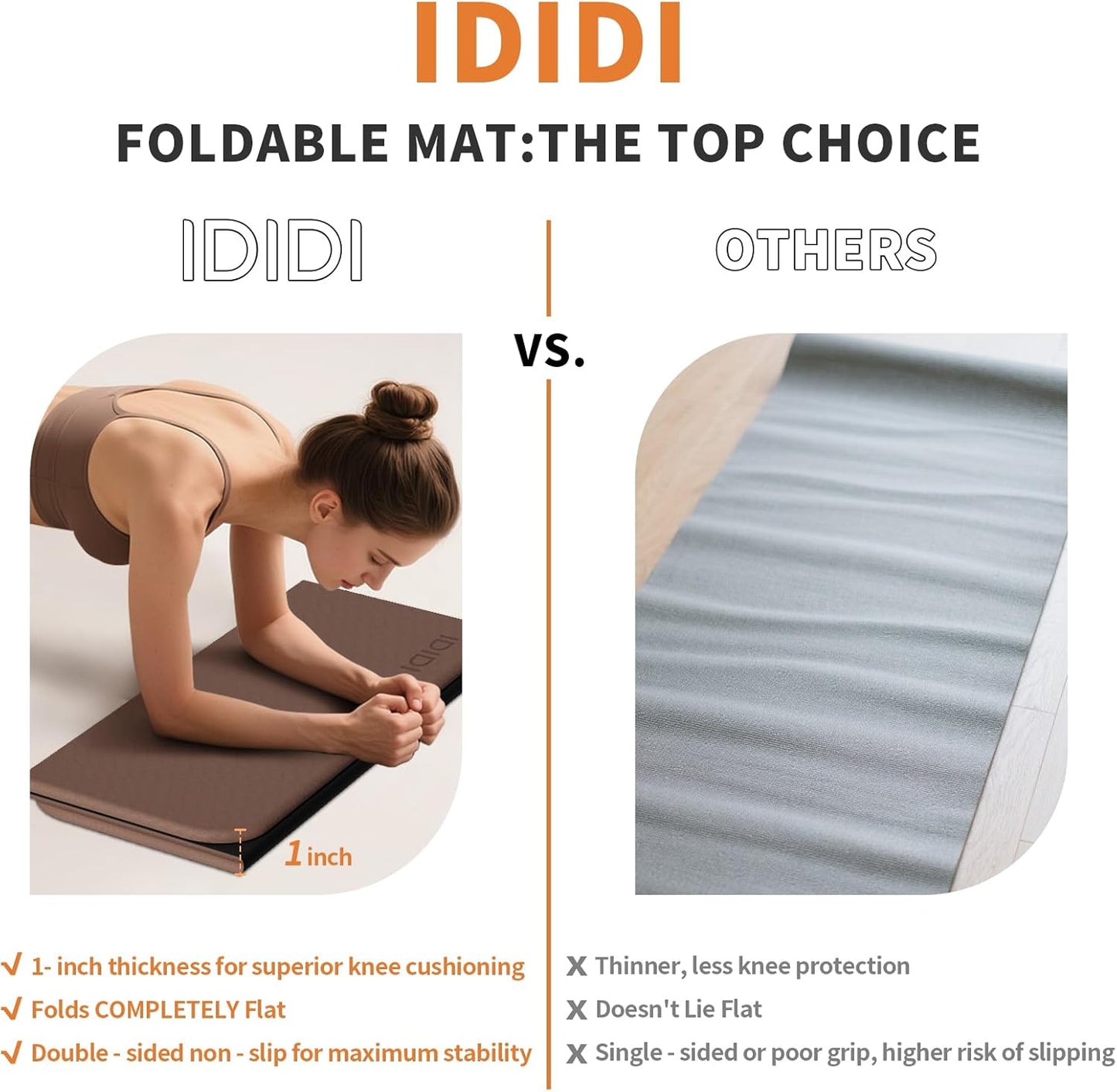 Foldable Exercise Pad Extra Thick 1.2" x 14" x 24" | POE Non-Toxic Multi-Functional Knee & Elbow Cushion for Push Up, Yoga, Pilates, Home & Gym Use for Adults & Kids