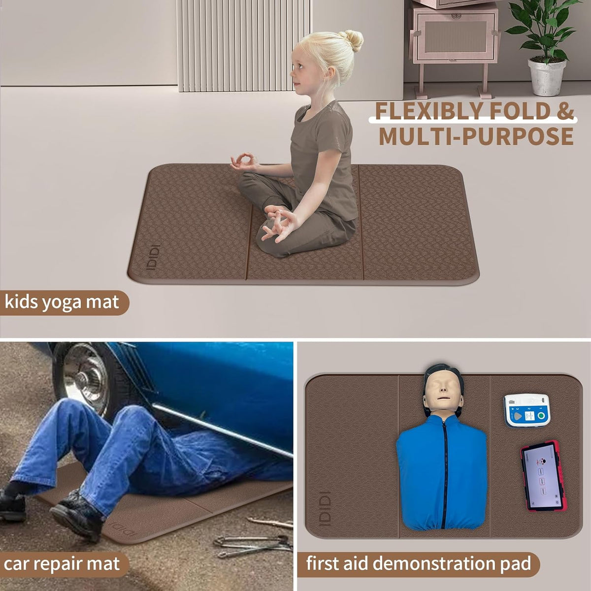Foldable Exercise Pad Extra Thick 1.2" x 14" x 24" | POE Non-Toxic Multi-Functional Knee & Elbow Cushion for Push Up, Yoga, Pilates, Home & Gym Use for Adults & Kids