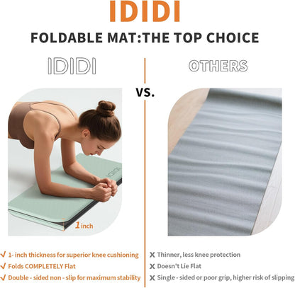 Foldable Exercise Pad Extra Thick 1.2" x 14" x 24" | POE Non-Toxic Multi-Functional Knee & Elbow Cushion for Push Up, Yoga, Pilates, Home & Gym Use for Adults & Kids