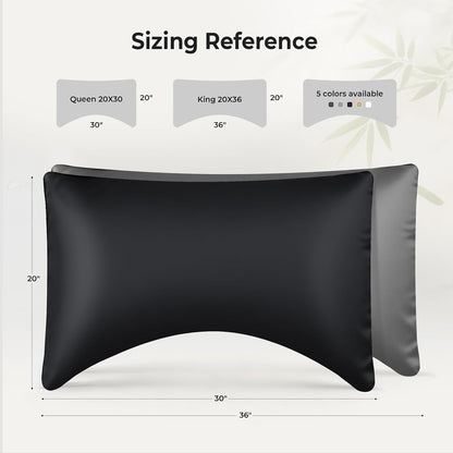 Cooling Queen Pillowcases Set of 2 Breathable Cool Silky Soft Rayon Derived from Bamboo Fabric, Moisture Wicking for Hot Sleepers, Hair and Skin Friendly, Dark Grey, 2 Pack, 20x30IN