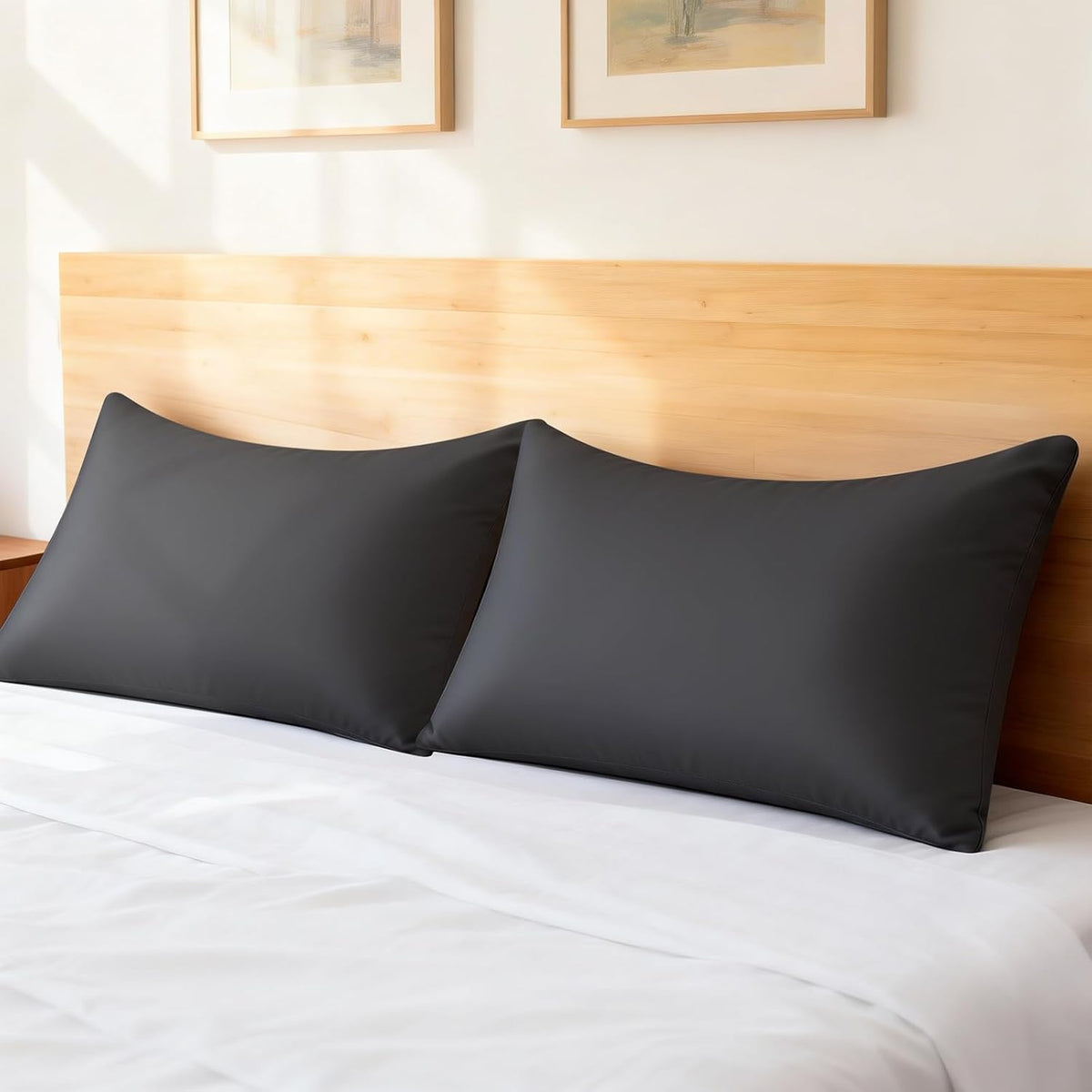 Cooling Queen Pillowcases Set of 2 Breathable Cool Silky Soft Rayon Derived from Bamboo Fabric, Moisture Wicking for Hot Sleepers, Hair and Skin Friendly, Dark Grey, 2 Pack, 20x30IN