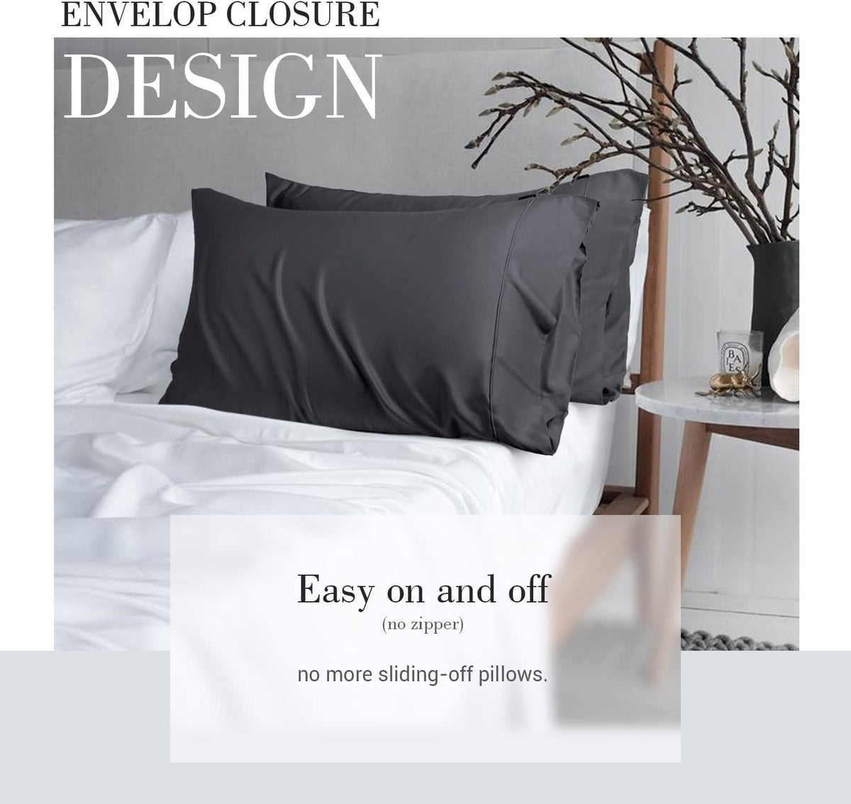 Cooling Queen Pillowcases Set of 2 Breathable Cool Silky Soft Rayon Derived from Bamboo Fabric, Moisture Wicking for Hot Sleepers, Hair and Skin Friendly, Dark Grey, 2 Pack, 20x30IN