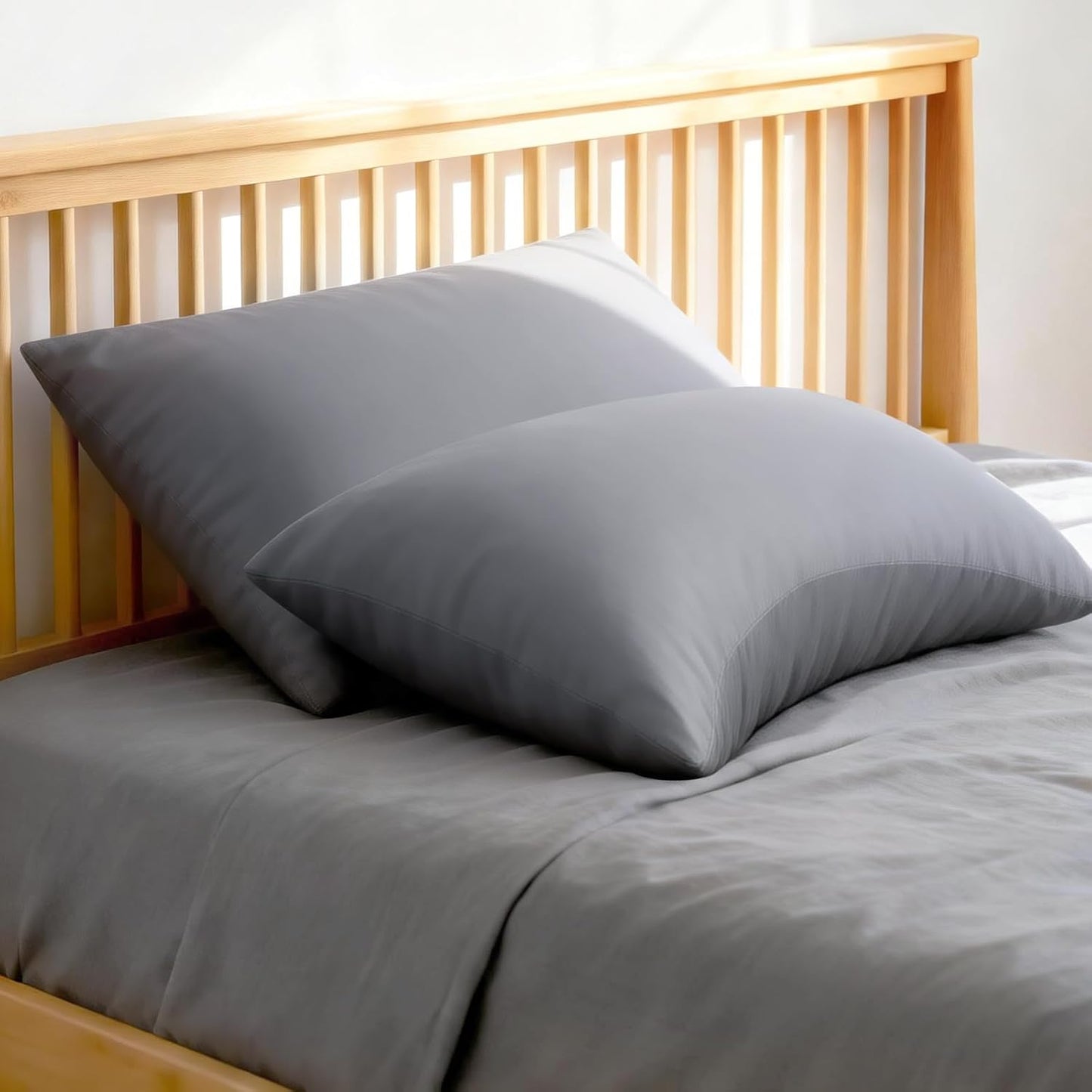 Cooling Queen Pillowcases Set of 2 Breathable Cool Silky Soft Rayon Derived from Bamboo Fabric, Moisture Wicking for Hot Sleepers, Hair and Skin Friendly, Dark Grey, 2 Pack, 20x30IN