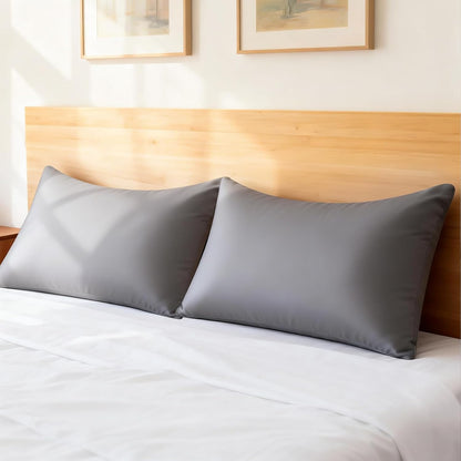 Cooling Queen Pillowcases Set of 2 Breathable Cool Silky Soft Rayon Derived from Bamboo Fabric, Moisture Wicking for Hot Sleepers, Hair and Skin Friendly, Dark Grey, 2 Pack, 20x30IN