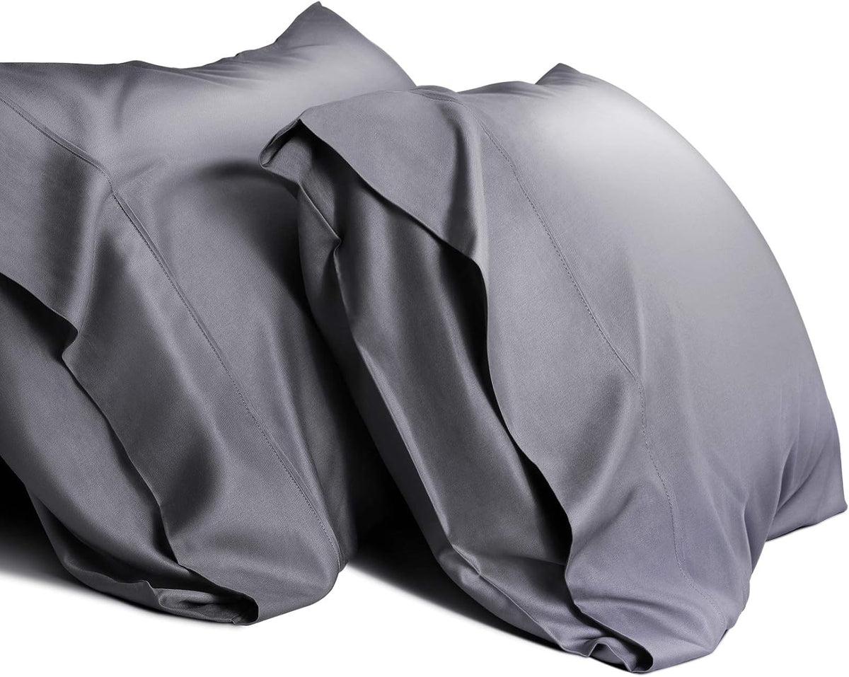 Cooling Queen Pillowcases Set of 2 Breathable Cool Silky Soft Rayon Derived from Bamboo Fabric, Moisture Wicking for Hot Sleepers, Hair and Skin Friendly, Dark Grey, 2 Pack, 20x30IN