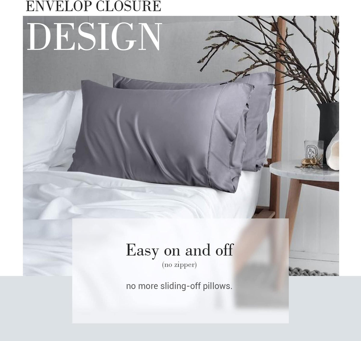 Cooling Queen Pillowcases Set of 2 Breathable Cool Silky Soft Rayon Derived from Bamboo Fabric, Moisture Wicking for Hot Sleepers, Hair and Skin Friendly, Dark Grey, 2 Pack, 20x30IN