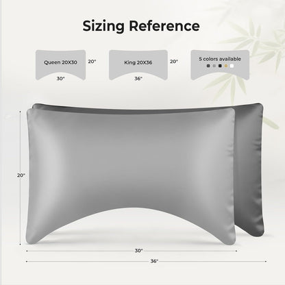 Cooling Queen Pillowcases Set of 2 Breathable Cool Silky Soft Rayon Derived from Bamboo Fabric, Moisture Wicking for Hot Sleepers, Hair and Skin Friendly, Dark Grey, 2 Pack, 20x30IN