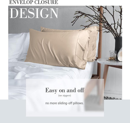 Cooling Queen Pillowcases Set of 2 Breathable Cool Silky Soft Rayon Derived from Bamboo Fabric, Moisture Wicking for Hot Sleepers, Hair and Skin Friendly, Dark Grey, 2 Pack, 20x30IN