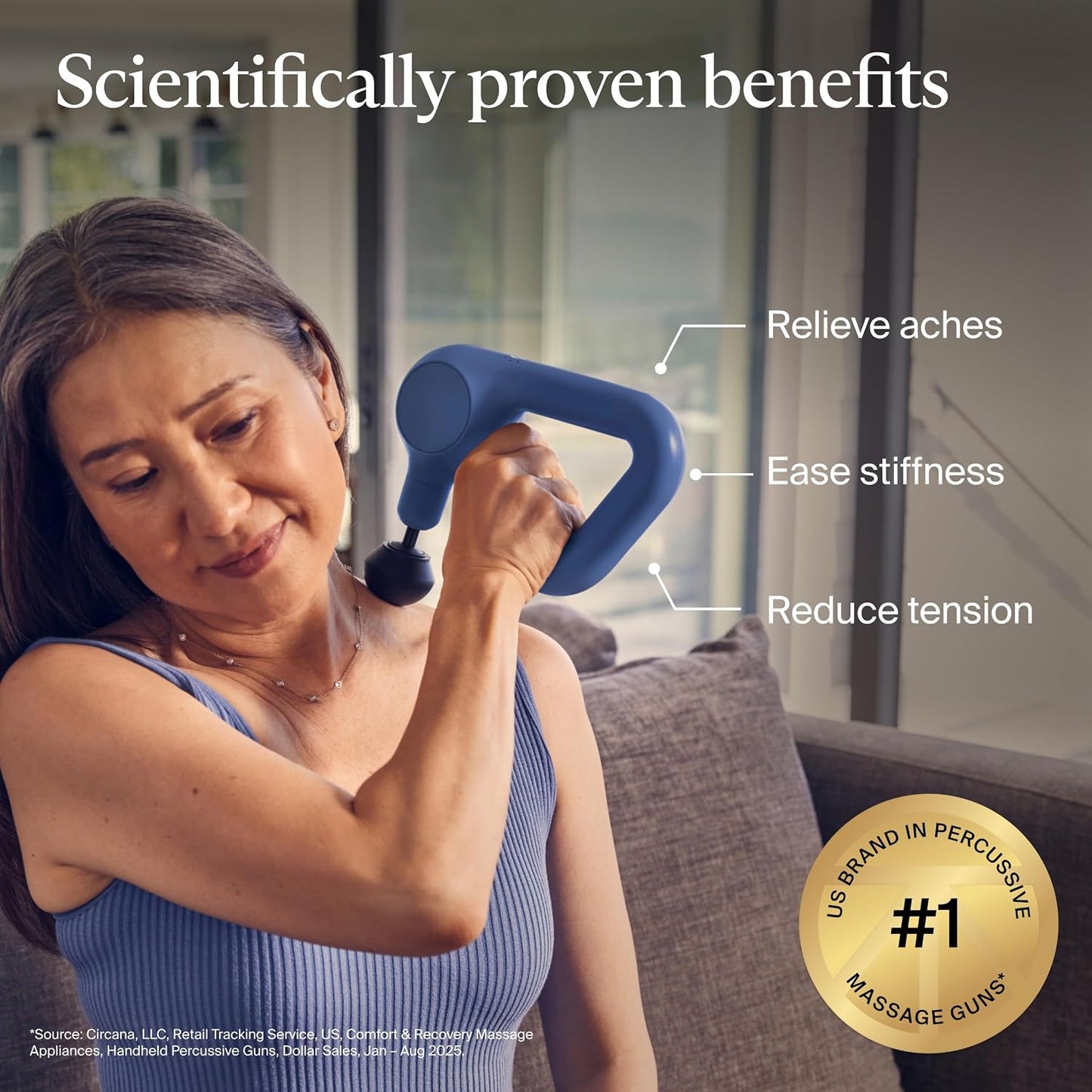 Therabody Relief Massage Gun | for Daily Comfort | 3-Speed | Navy