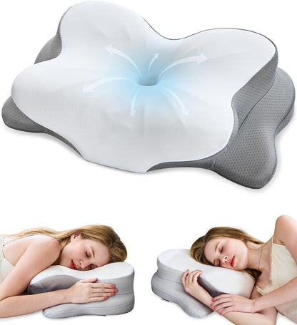 Cervical Neck Pillow, Memory Foam Pillow with Dual Height, White
