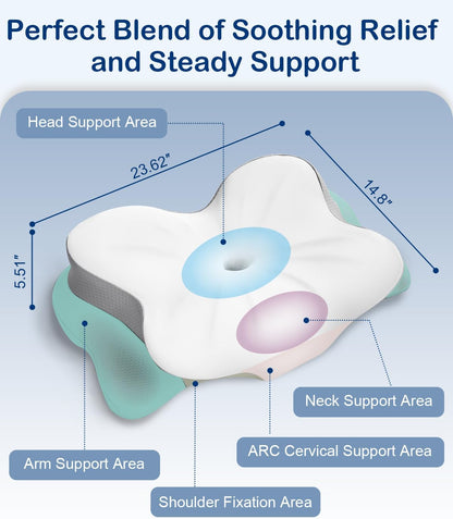 Cervical Neck Pillow, Memory Foam Pillow with Dual Height, White