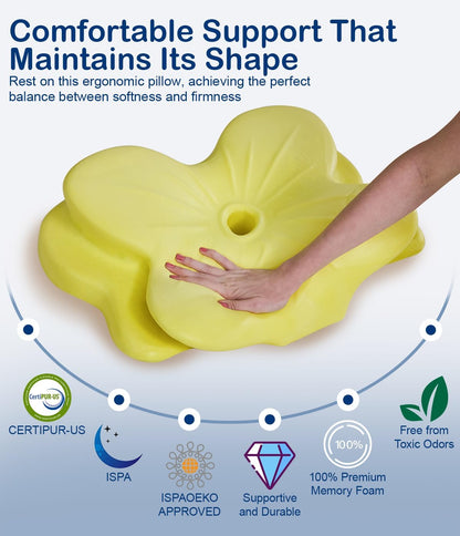 Cervical Neck Pillow, Memory Foam Pillow with Dual Height, White