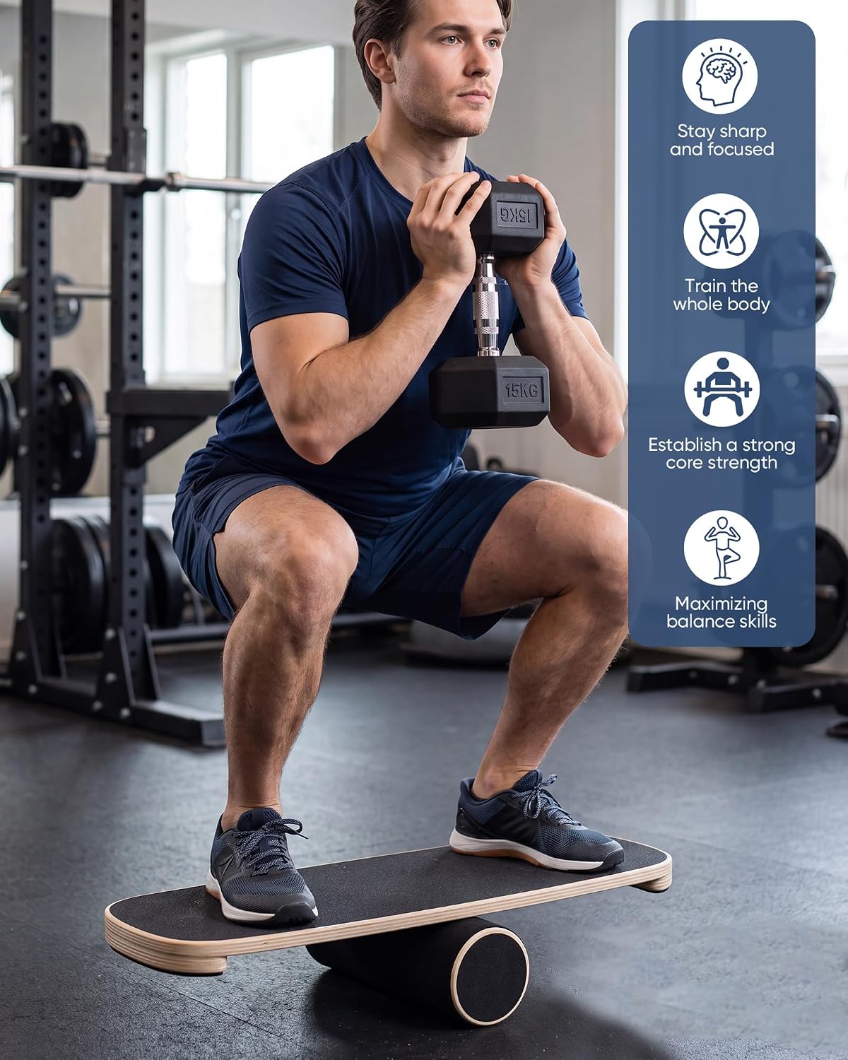 Balance Trainer Board for Adults, Surf Balance Board with Adjustable Stoppers，Wooden balance board, 300lbs capacity, non-slip surface, for core strength & balance, surfing skateboarding workout