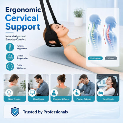 Neck Stretcher Hammock, Adjustable Cervical Traction Device with Removable Pads, Portable Support Strap for Neck Tension Relief and Comfort | Neck Tension Relief and Comfort