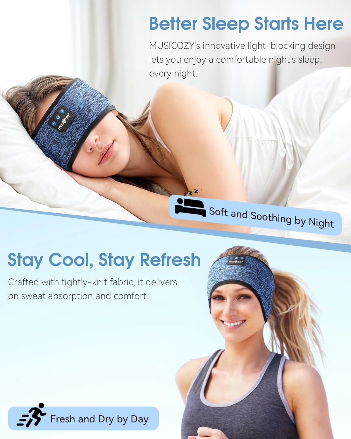 Sleep Headphones Bluetooth Headband Headphones for Side Sleepers