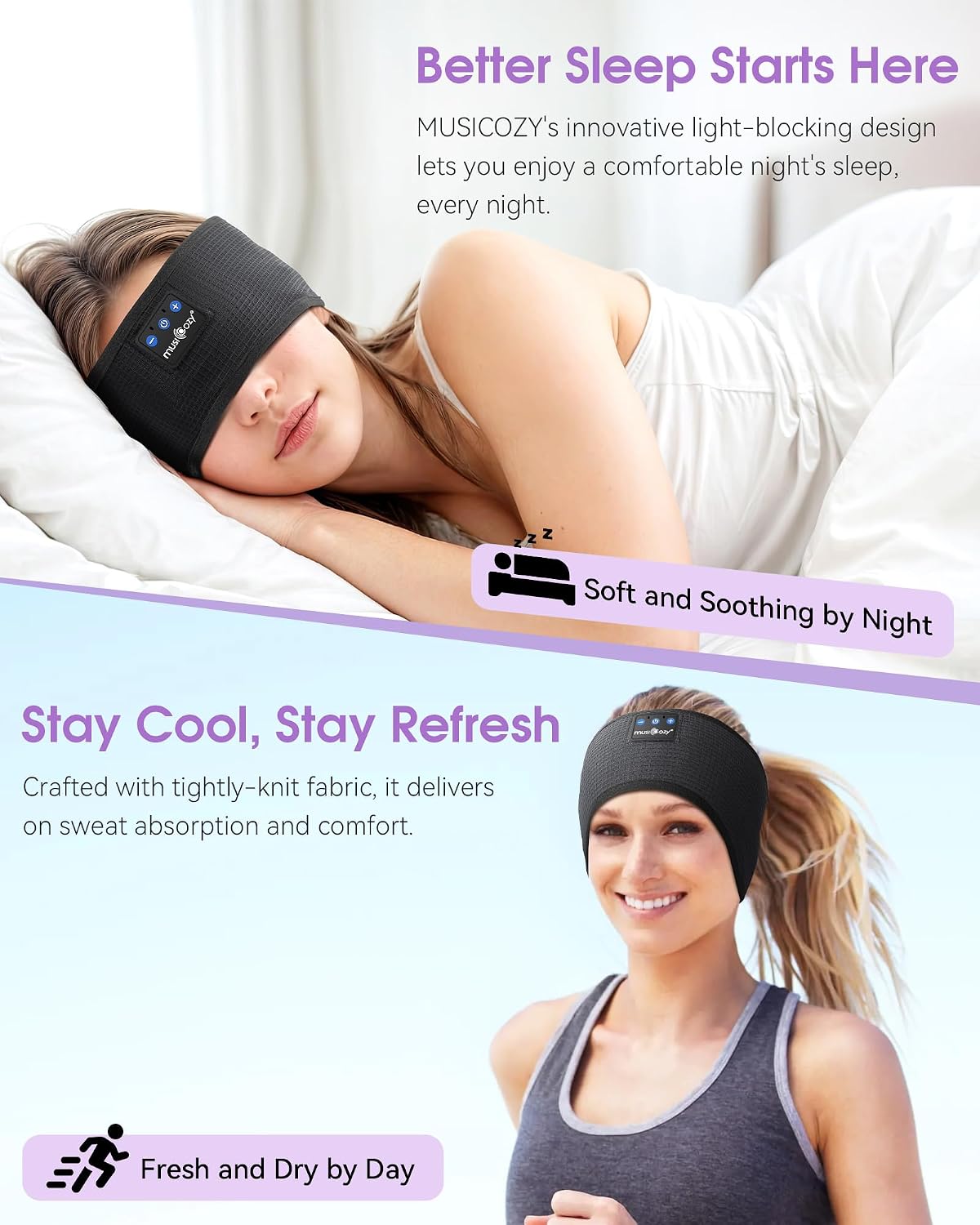 Sleep Headphones Bluetooth Headband Headphones for Side Sleepers