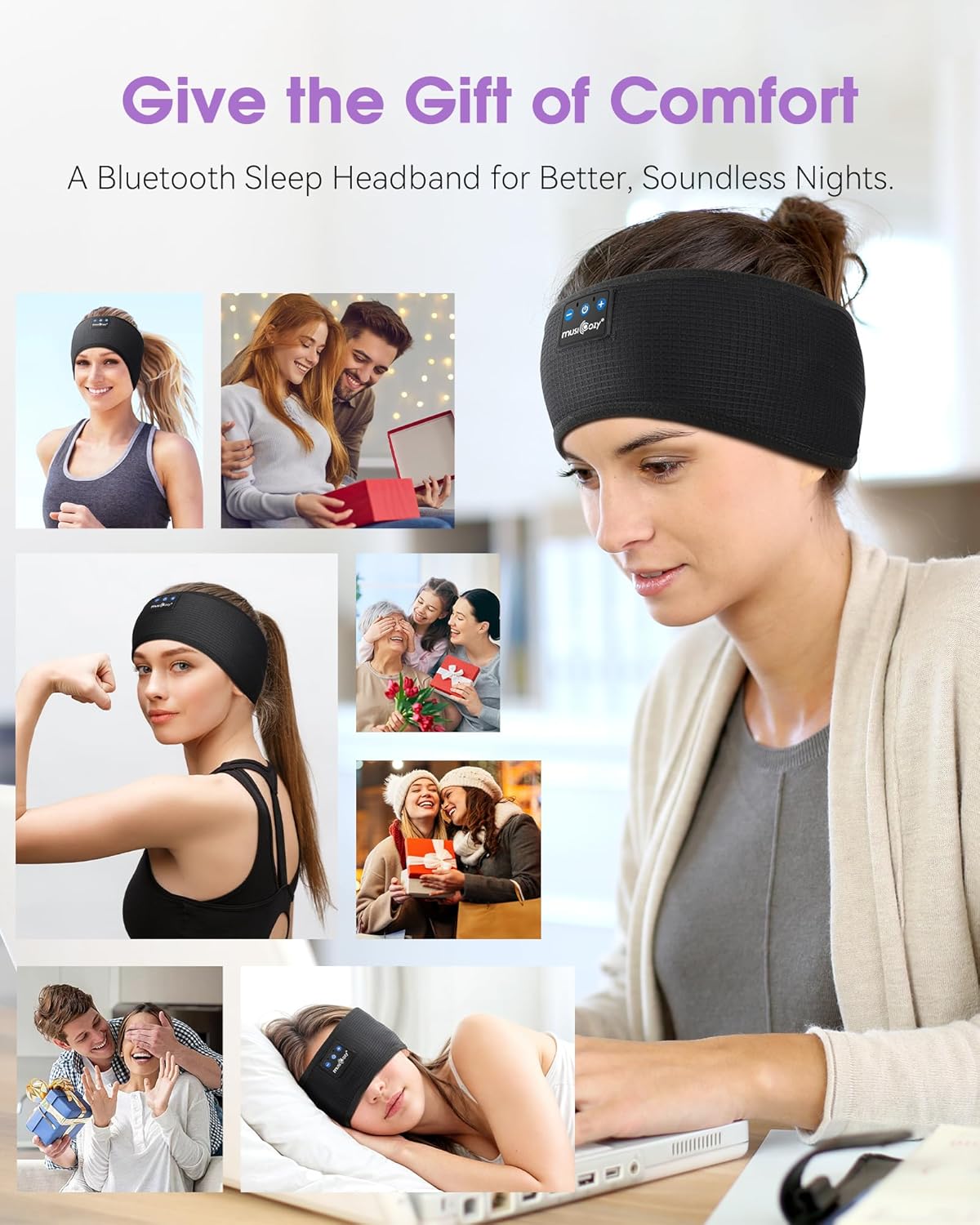 Sleep Headphones Bluetooth Headband Headphones for Side Sleepers