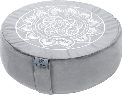 Meditation Cushion - Comfortable Floor Pillow - Traditional Tibetan Meditation Pillow with Beautiful Velvet Cover - Large Floor Cushion Seating for Adults - Premium Yoga Buckwheat Bolster