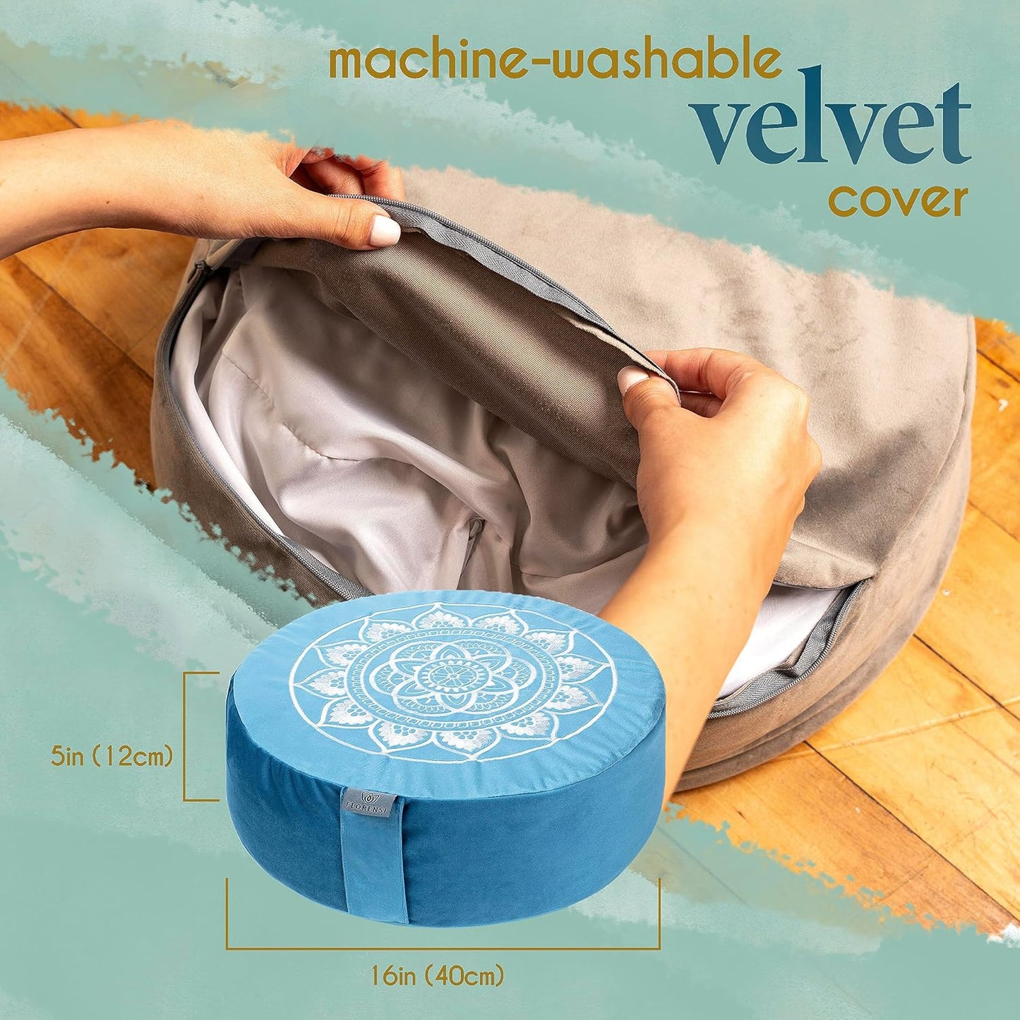 Meditation Cushion - Comfortable Floor Pillow - Traditional Tibetan Meditation Pillow with Beautiful Velvet Cover - Large Floor Cushion Seating for Adults - Premium Yoga Buckwheat Bolster