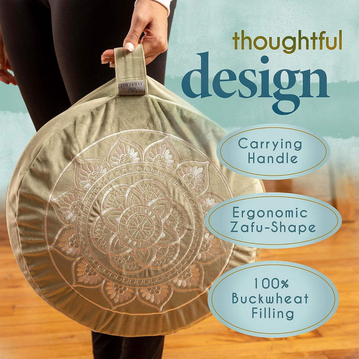 Meditation Cushion - Comfortable Floor Pillow - Traditional Tibetan Meditation Pillow with Beautiful Velvet Cover - Large Floor Cushion Seating for Adults - Premium Yoga Buckwheat Bolster