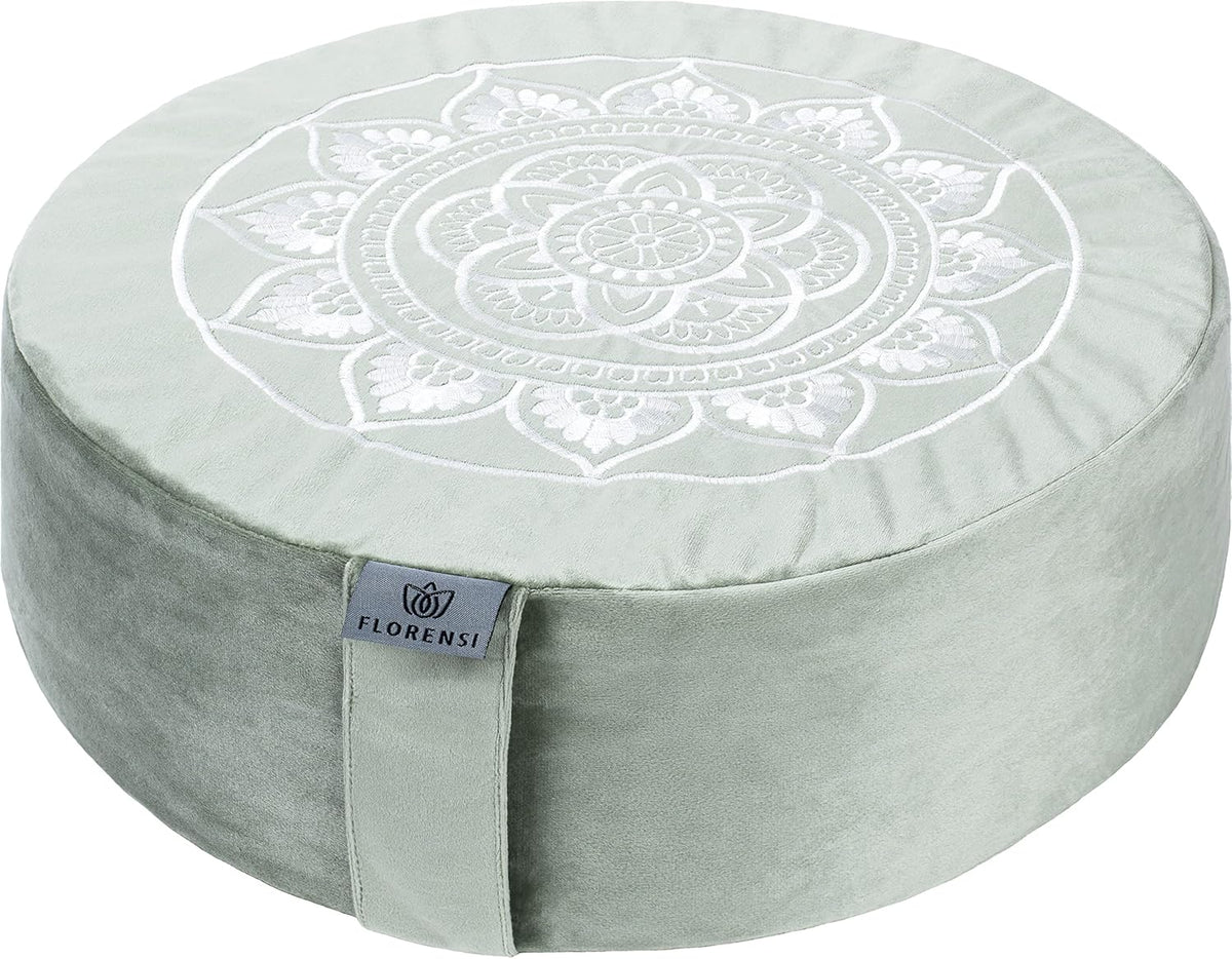 Meditation Cushion - Comfortable Floor Pillow - Traditional Tibetan Meditation Pillow with Beautiful Velvet Cover - Large Floor Cushion Seating for Adults - Premium Yoga Buckwheat Bolster