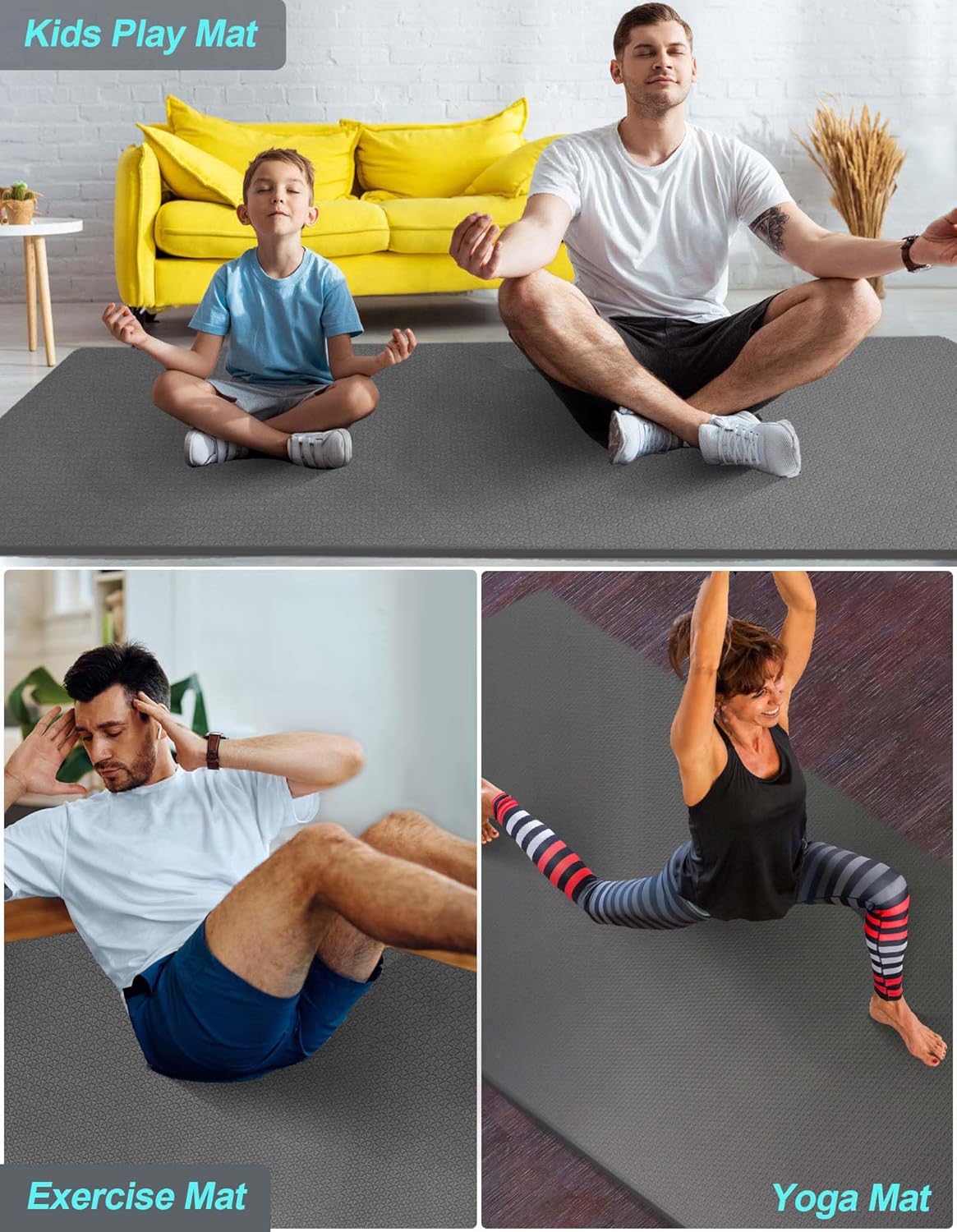 Extra Long & Wide Thick Yoga Mat for Tall Men & Women, 84'' x 32'' x 7mm Oversized Yoga Mat Double-Sided Non Slip, Pro TPE Yoga Mats with Strap