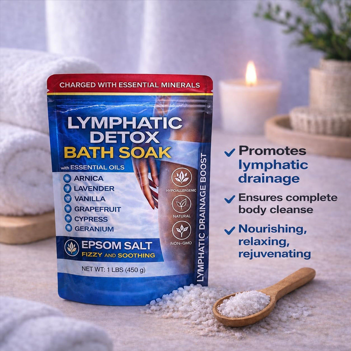 Bruizex Arnica Montana Bath Salts, Epsom Salt Bath Soak with Magnesium, 1lb