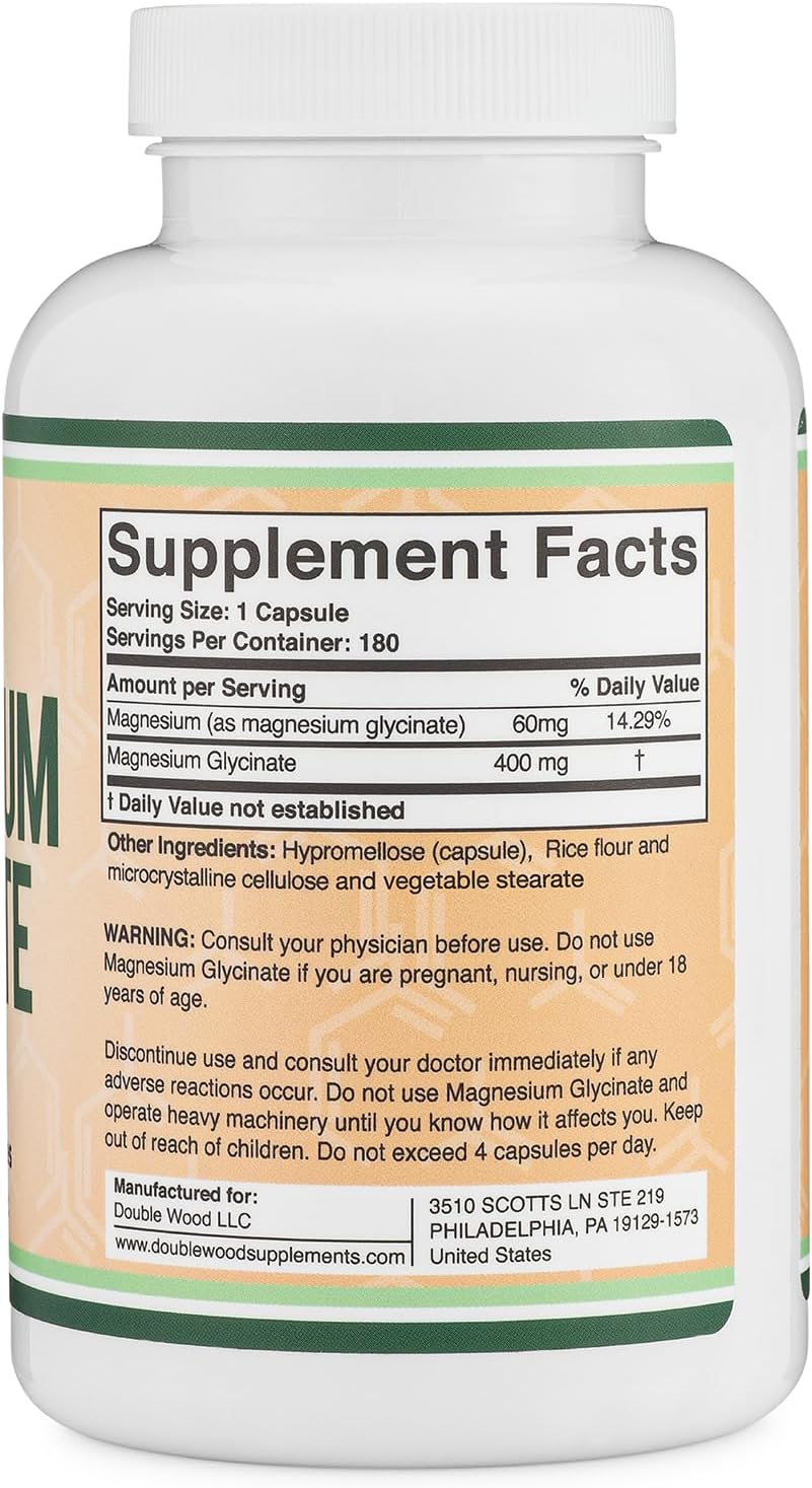 Magnesium Glycinate 400mg for Sleep, Relaxation, and Recovery, 180 Capsules