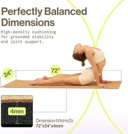 Ananday Premium Cork Yoga Mat - Sustainable, Non-Toxic & PVC-Free, Non-Slip, Perfect for Hot Yoga, Pilates & Exercise - Cushioned for Superior Comfort & Support