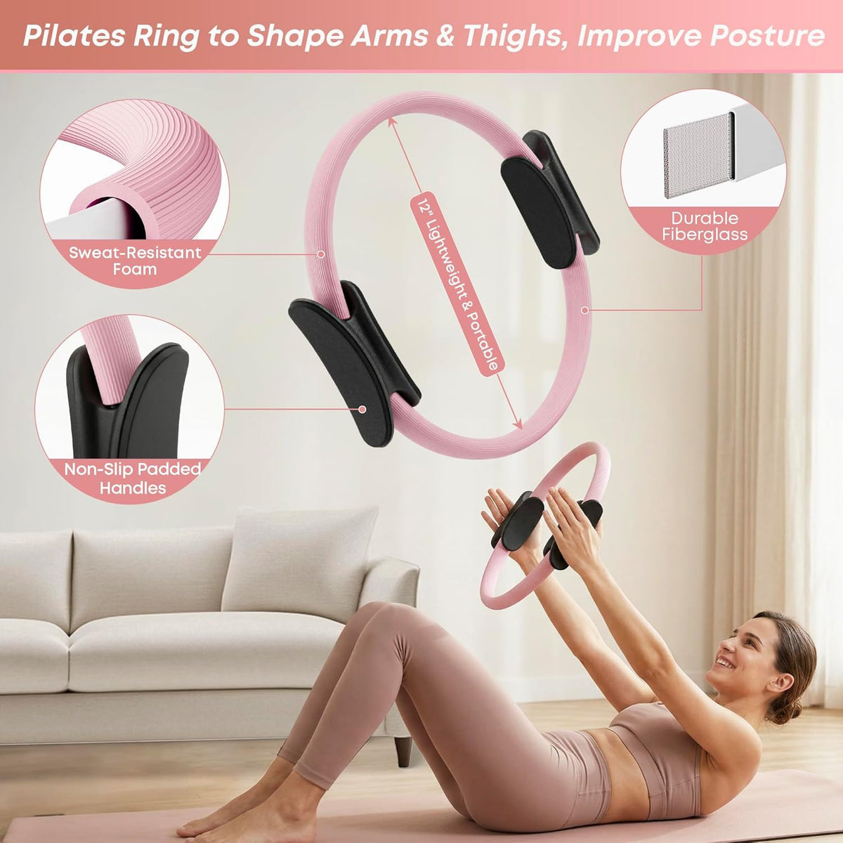 Home Pilates Kit for Women and Beginners, Pilates Ring and Ball Set with Resistance Bands, Wrist and Ankle Weights, Stretch Strap and Core Sliders and More for Full Body Toning