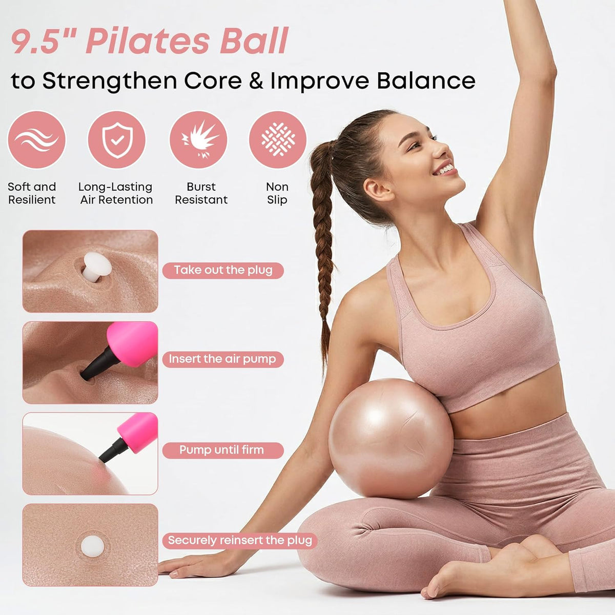 Home Pilates Kit for Women and Beginners, Pilates Ring and Ball Set with Resistance Bands, Wrist and Ankle Weights, Stretch Strap and Core Sliders and More for Full Body Toning