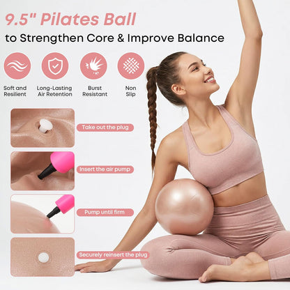 Home Pilates Kit for Women and Beginners, Pilates Ring and Ball Set with Resistance Bands, Wrist and Ankle Weights, Stretch Strap and Core Sliders and More for Full Body Toning