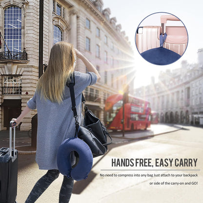 Travel Neck Pillow Memory Foam for Airplane Traveling Gray Blue