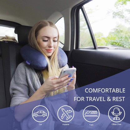 Travel Neck Pillow Memory Foam for Airplane Traveling Gray Blue