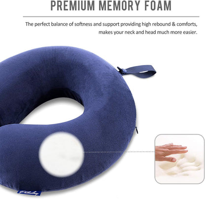 Travel Neck Pillow Memory Foam for Airplane Traveling Gray Blue