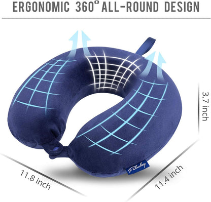 Travel Neck Pillow Memory Foam for Airplane Traveling Gray Blue