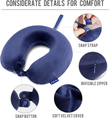 Travel Neck Pillow Memory Foam for Airplane Traveling Gray Blue