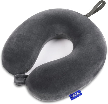 Travel Neck Pillow Memory Foam for Airplane Traveling Gray Blue
