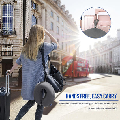 Travel Neck Pillow Memory Foam for Airplane Traveling Gray Blue