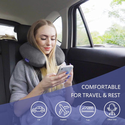 Travel Neck Pillow Memory Foam for Airplane Traveling Gray Blue