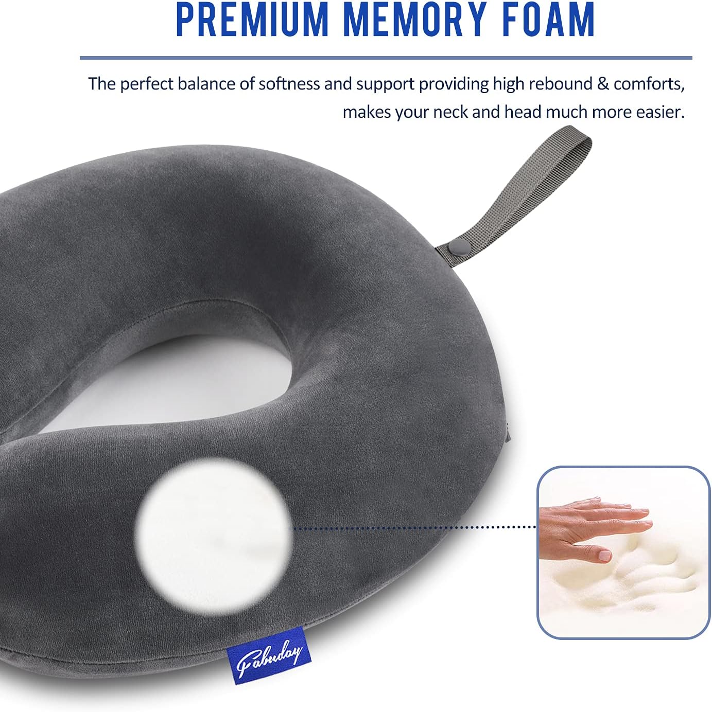 Travel Neck Pillow Memory Foam for Airplane Traveling Gray Blue