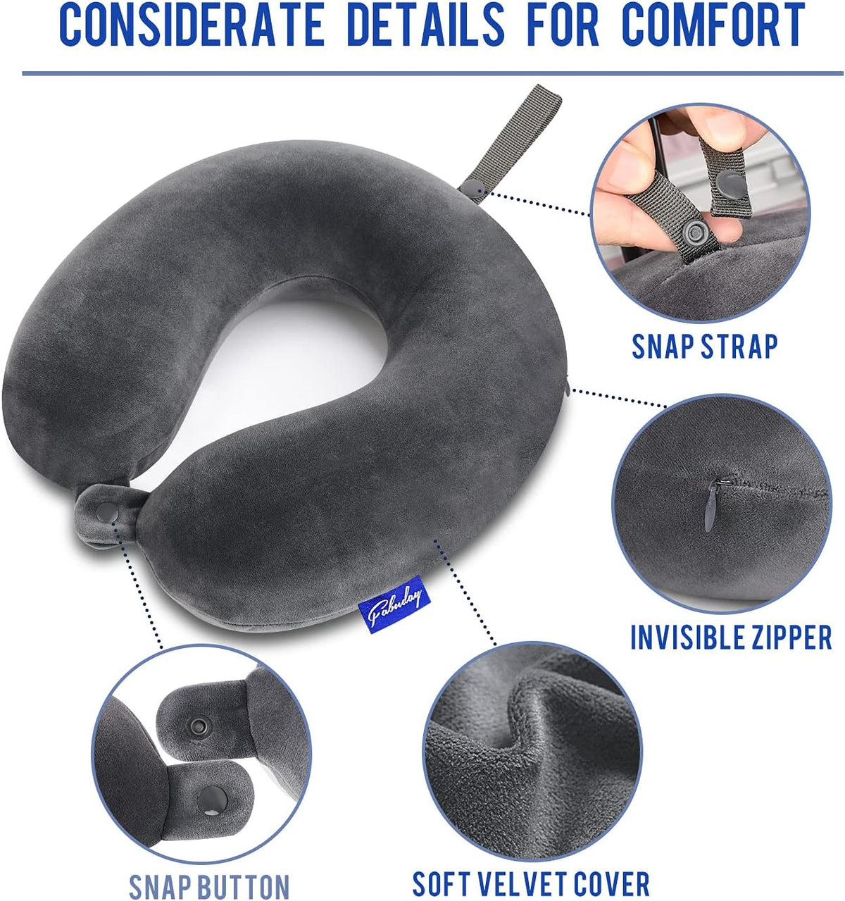 Travel Neck Pillow Memory Foam for Airplane Traveling Gray Blue