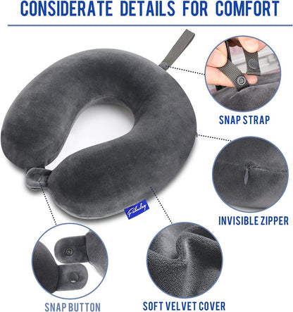 Travel Neck Pillow Memory Foam for Airplane Traveling Gray Blue