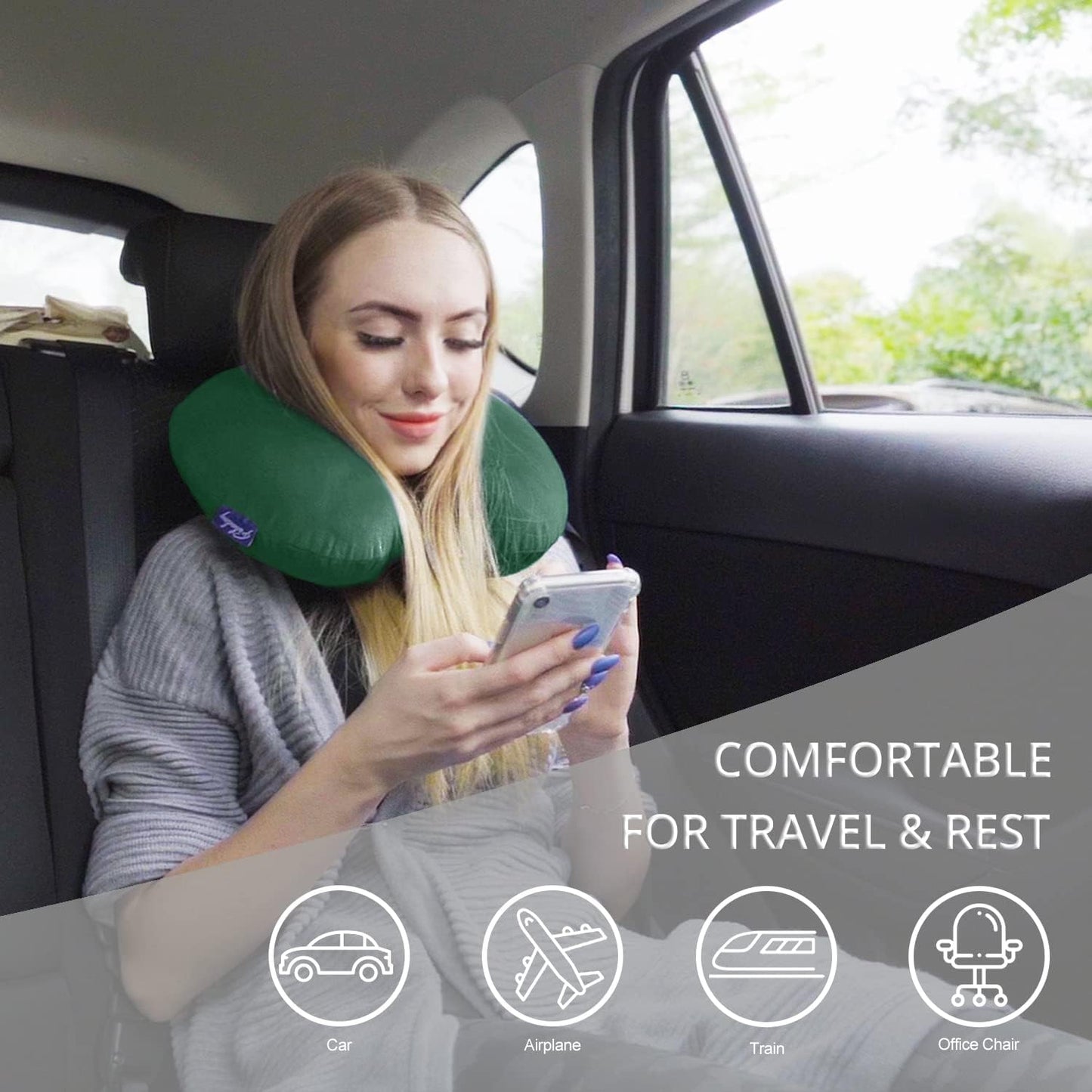 Travel Neck Pillow Memory Foam for Airplane Traveling Gray Blue