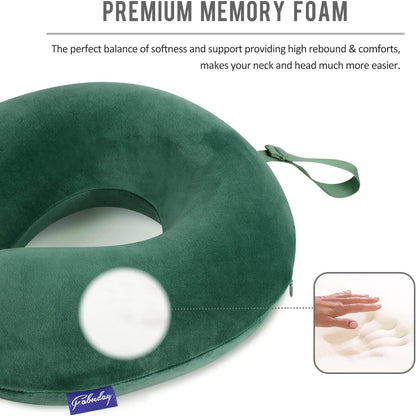 Travel Neck Pillow Memory Foam for Airplane Traveling Gray Blue