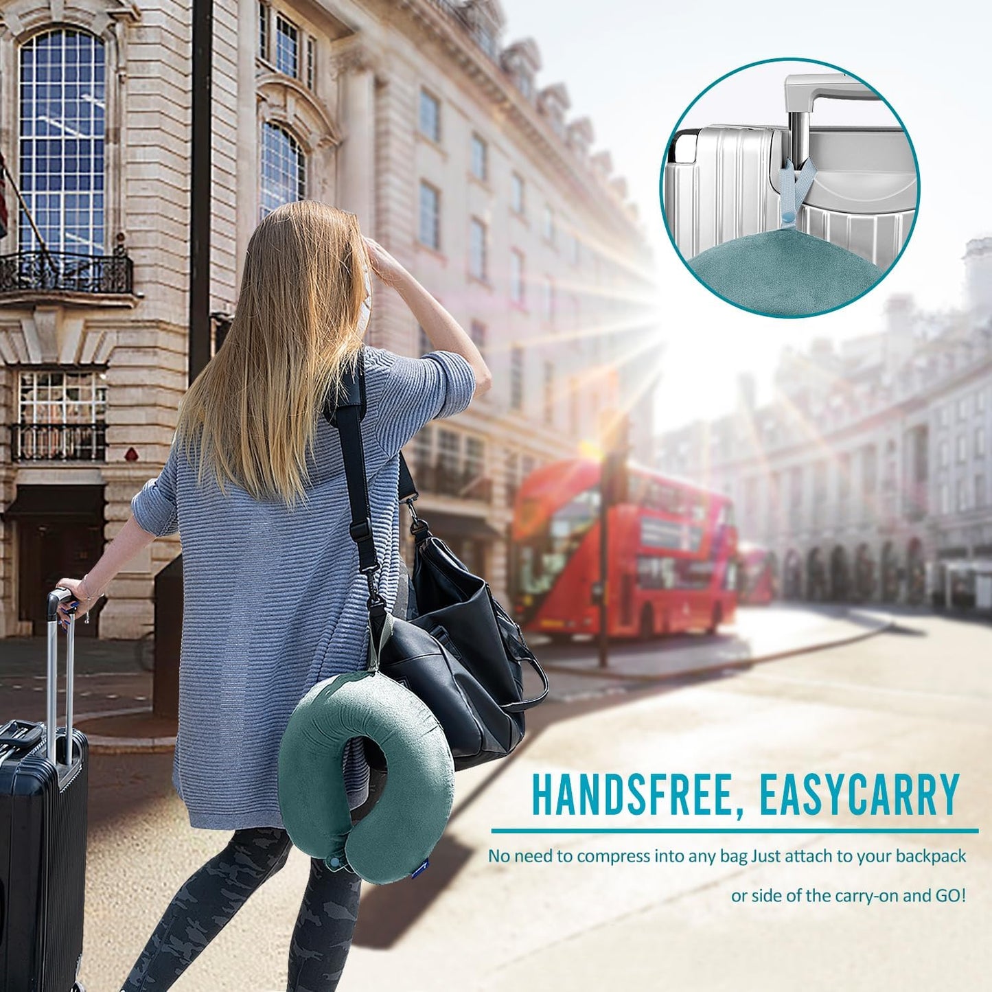 Travel Neck Pillow Memory Foam for Airplane Traveling Gray Blue