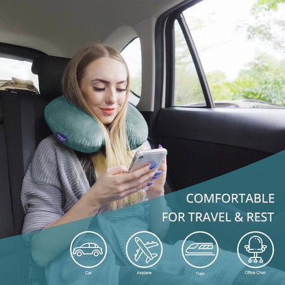 Travel Neck Pillow Memory Foam for Airplane Traveling Gray Blue