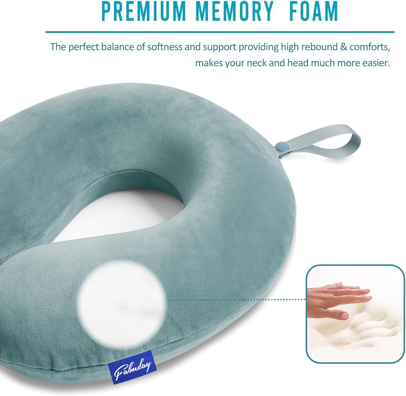 Travel Neck Pillow Memory Foam for Airplane Traveling Gray Blue